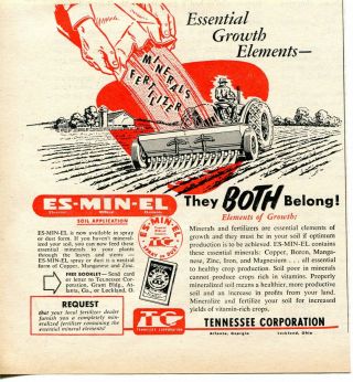 1952 Small Print Ad Of Tennessee Corp Tc Es - Min - El Farm Minerals & Fertilizer
