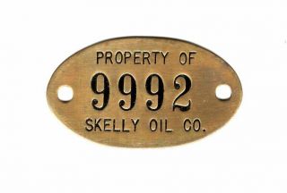 Vintage Brass Office Property Tag From Skelly Oil Co.  (tulsa Ok)
