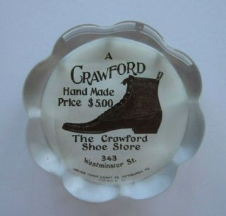 $5 Crawford Hand Made Shoe Westminster St.  Glass Advertising Paperweight Abrams