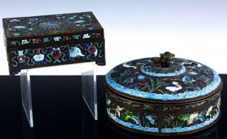 2 1900 CHINESE SILVERD BRONZE CANTON ENAMEL SCENIC & PRECIOUS OBJECTS JARS BOXES 2