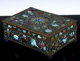 2 1900 CHINESE SILVERD BRONZE CANTON ENAMEL SCENIC & PRECIOUS OBJECTS JARS BOXES 8