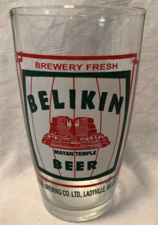 Vintage Belikin Brewery Beer Glass - 5 1/2” Ladyville,  Belize - Mayan Temple -