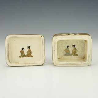 Antique Japanese Satsuma Pottery - Hand Painted & Gilded Oriental Geisha Box 7