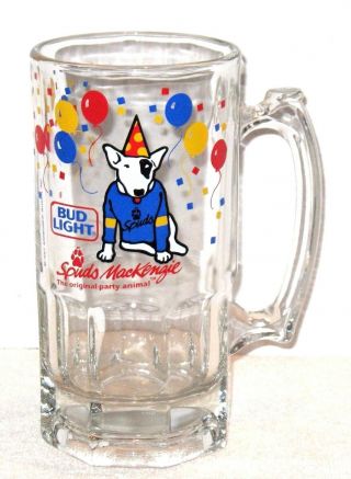 Bud Light Beer Budweiser Spuds Mackenzie 32oz Glass Mug Tiki Barware Vintage
