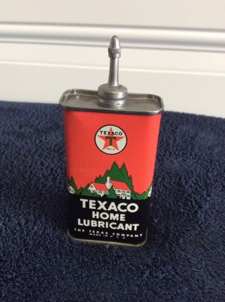 Vintage Texaco Handy Household Home Lubricant Oil Can Lead Top Full Nos
