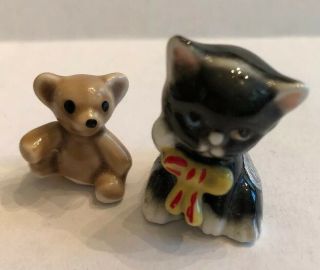 Vintage Miniature Cat Figurine Kitten Bone China Shiken Japan Sticker Teddy Bear