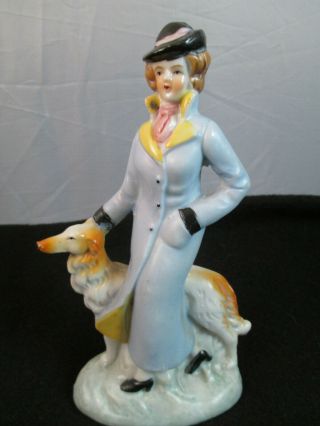 Vintage Figurine Lady With Dog Borzoi Russian Wolfhound Made In Japan