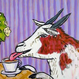 Goat Art Print,  Coffee Shop Gift,  Animal Art Tile Coaster By Schmetz