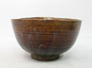 A205: Japanese tea bowl of old TAKATORI pottery w/wonderful glaze and appraisal 2