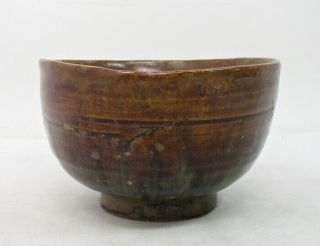 A205: Japanese tea bowl of old TAKATORI pottery w/wonderful glaze and appraisal 3