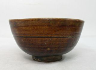 A205: Japanese tea bowl of old TAKATORI pottery w/wonderful glaze and appraisal 4