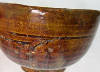 A205: Japanese tea bowl of old TAKATORI pottery w/wonderful glaze and appraisal 5