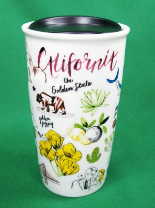 Starbucks California Tall Travel Tumbler W/ Lid Ceramic Mug Souvenir
