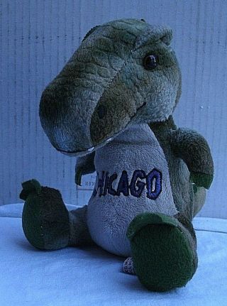 Plush Green Dinosaur W/ " Chicago " In Blue,  1980s,  Souvenir Stuffed Toy,  From 2013