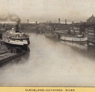 Cleveland Port Cuyahoga River Ship Wharf Dock C 1904 Singer Sewing Photo Ad Card