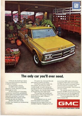 1971 Print Ad Of General Motors Gm Gmc Sierra Grande Yellow Farm Pickup Truck