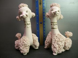 2 Vintage Relco Porcelain Spaghetti Jeweled Pink Poodle Dog Figurines Japan