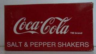 Coca Cola Coke Vintage Vending Machine Metal Salt & Pepper Shakers & Rack Nib