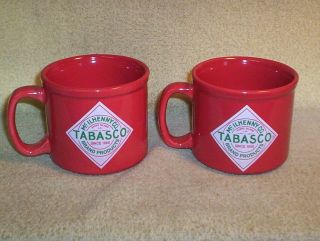 2 Large 12 Oz Red Mcilhenny Co.  " Tabasco " Products Ceramic Coffee Mugs