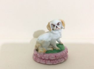Vintage Gold Castle Japan Chikusa Porcelain Pekingese Dog On Pillow Figurine