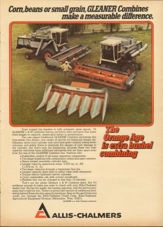 1974 Xlarge Print Ad Of Allis Chalmers Ac Gleaner L & M Combine Tractor