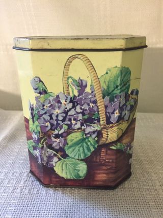 Vintage Huntley & Palmers Biscuits English Tin With Basket Of Violets