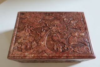 Antique Chinese Carved Soapstone Box & Lid