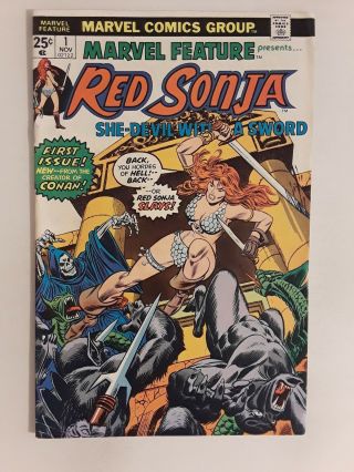 Marvel Feature 1 (fn 6.  0) 1975 Double - Cover Red Sonja First Issue Bronze Age