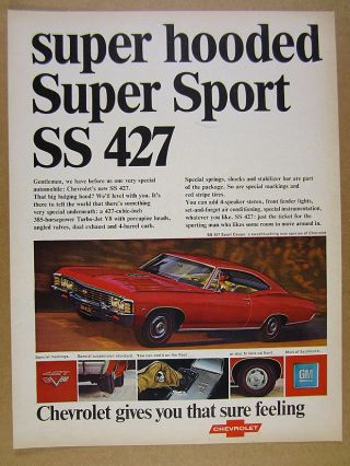 1967 Chevy Ss 427 Ss427 Sport Coupe Red Car Photo Vintage Print Ad