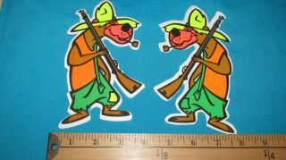 2 Rare 70s Sticker Decal Hillbilly Bear Paw Rug Cartoon Hanna - Barbera