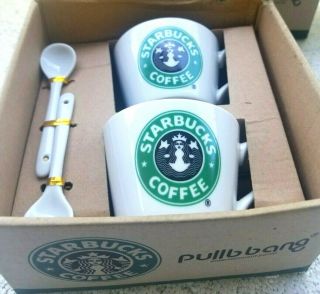 Vintage Starbucks Barista Expresso Coffee Mug Cup White Green Set Of 2