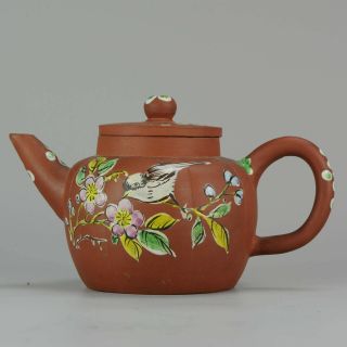 Large Antique Chinese 19th/20th Century Ennameled Zisha Yixing Teapot[:z.