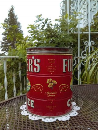 VINTAGE DINER 1946 FOLGER ' S KEY WIND 2 LB COFFEE TIN CAN W LID SHIP BOAT 4
