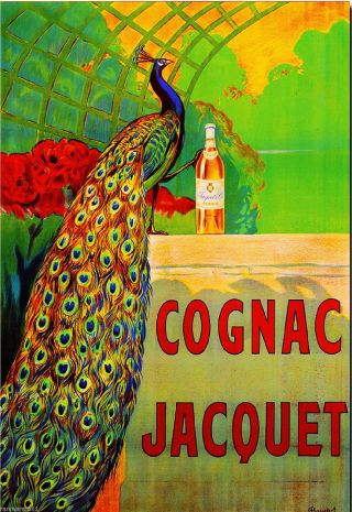 Cognac Jacquet Peacock Bird Liqueur Wine Vintage Advertisement Art Poster Print