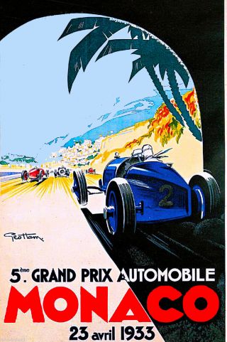 1933 5th Grand Prix De Monaco Car Race Advertisement Art Travel Poster Print