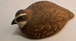 1987 Carved Bob White Quail Detailed Feathers Painted Wood Decoy Signed B Hughes