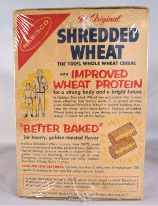 Vintage 1950 ' s era Nabisco Shredded Wheat 12 oz.  Size Cereal Box York Toy Of 2