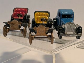 Vintage Tootsie Toy Cars,  Model A Ford 1929,  Model T Ford 1912 Classics Red Blue