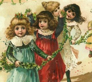 1891 Christmas Card Woolson Spice Co Lion Coffee Adorable Girls Paper Hat 7c