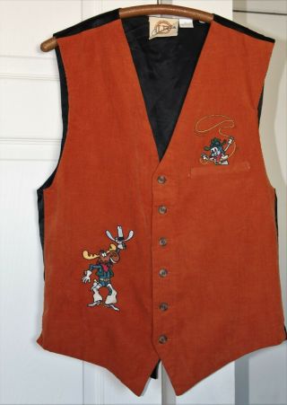 Universal Studios Mens Xl Rocky & Bullwinkle Embroidered Rust Corduroy Vest