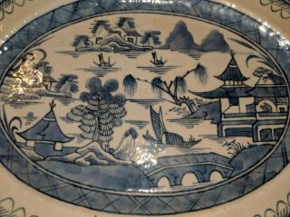 Antique Chinese Export Canton Blue & White Porcelain Oval Serving Platter 3