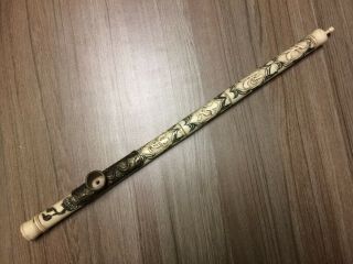 Old Antique Chinese Smoking Pipe In Carved Bone