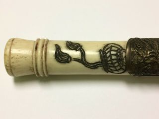 Old antique Chinese smoking pipe in carved bone 4