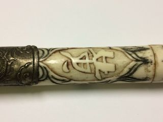 Old antique Chinese smoking pipe in carved bone 5
