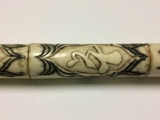 Old antique Chinese smoking pipe in carved bone 6