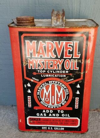 Vintage One Gallon Marvel Mystery Oil Petro Gas Station Advertising Can