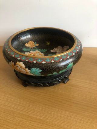 9” Large Antique Chinese Cloisonne Peony Bowl Brush Wash Pot