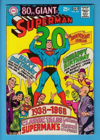 Superman 207 Fn,  30th Anniversary Issue - 80 Page Giant - Unstamped Us Cents Dc