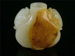 Fine Old Chinese Celadon Nephrite Jade Carved Snuff Bottle Auspicious Beast On