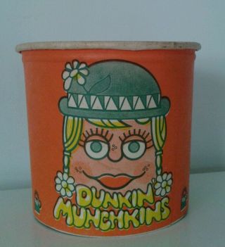 Vintage Dunkin Donuts Munchkin Paper Bucket Orange W Girl 